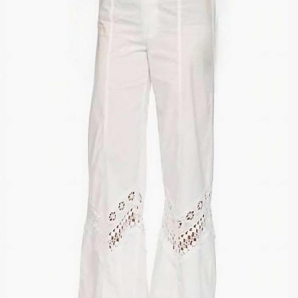 White Wide-legged Lace Trim Pants